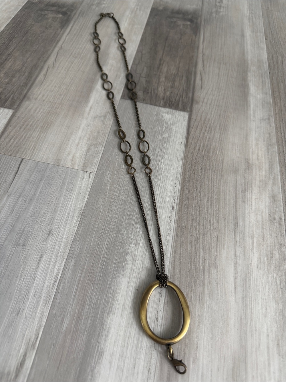 Jewel Kade Long Bronze Chain Necklace with Gold Oval Pendant